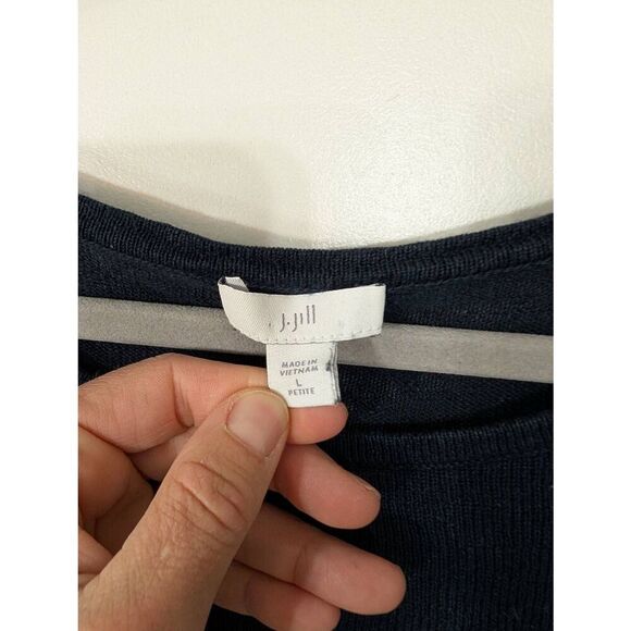 J. Jill Boxy Linen Blend Sweater Top women's Large petite navy blue nautical - Picture 3 of 8